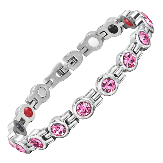 Ladies Four Elements Pink Gem Stone Magnetic Bracelet